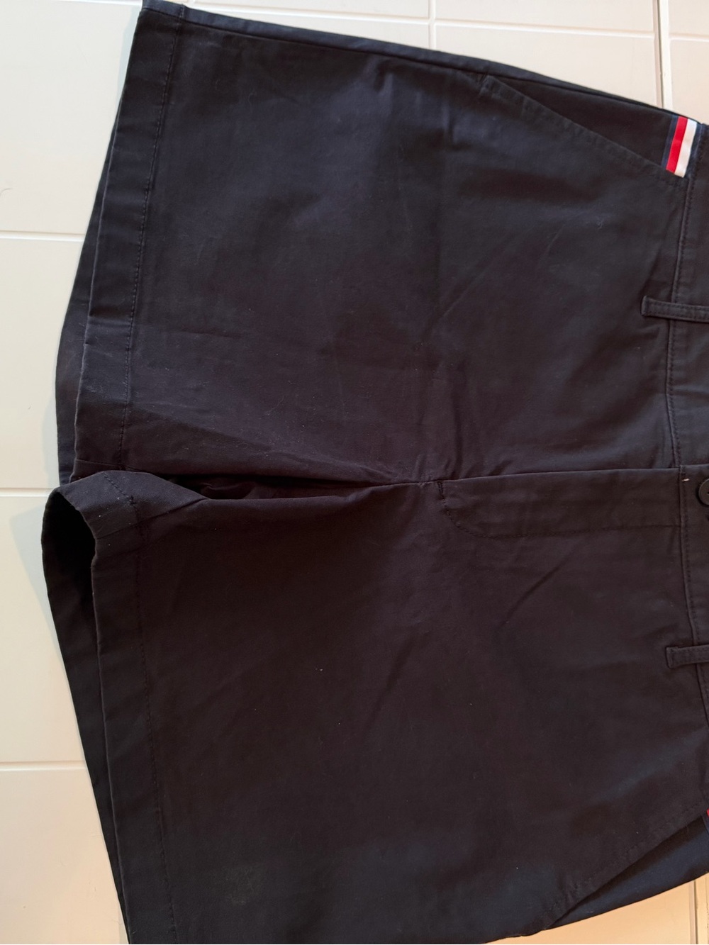 Tommy Hilfiger Women's Black Athletic Shorts with Red-White-Blue Waist Trim